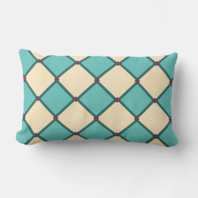 Aqua Aquamarin Creme Art Deco Bar Picknick Lendenkissen (Vorderseite)