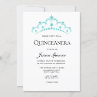 Aqua Aquamarin Diamond Tiara Quinceanera Einladung