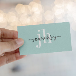 Aqua Aquamarin Einfache Name und Initialkarte Visitenkarte