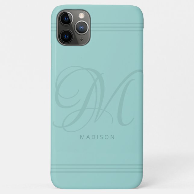 Aqua Aquamarin Elegant Minimalistisch Monogramm un Case-Mate iPhone Hülle (Rückseite)
