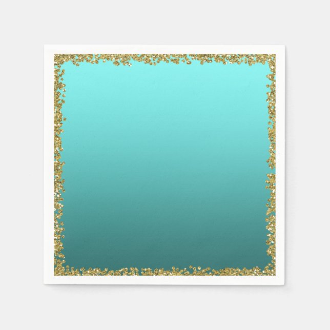 Aqua Aquamarin getauchte Gold Glitzer Glam Sparkle Serviette (Vorderseite)