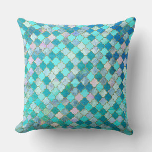 Aqua Aquamarin Gold Oriental Marokkanisches Fliese Kissen