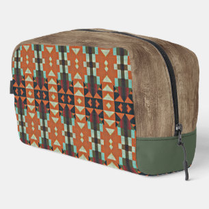 Aqua Aquamarin Green Orange Taupe Beige Tribal Art Waschbeutel