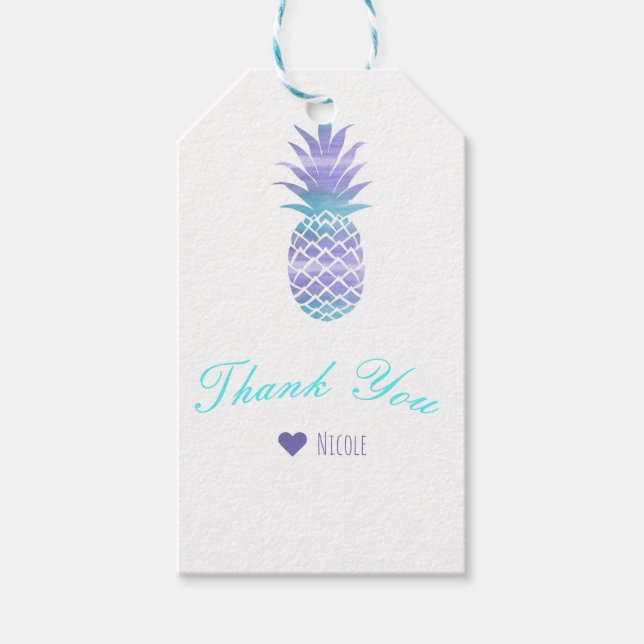 Aqua Aquamarin & Lila Ananas Tropischer Chic Party Geschenkanhänger (Vorderseite)