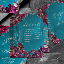 Aqua Aquamarin Merlot Jewel Tone Wedding Details S Begleitkarte