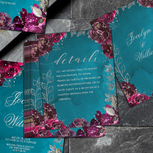 Aqua Aquamarin Merlot Jewel Tone Wedding Details S Begleitkarte