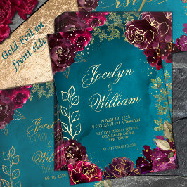 Aqua Aquamarin Merlot Jewel Tone Wedding Folieneinladung