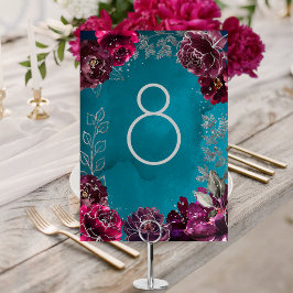 Aqua Aquamarin Merlot Jewel Tone Wedding Tischnumm Tischnummer