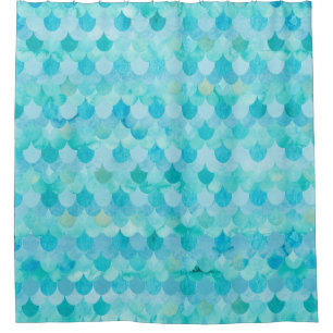 Aqua Aquamarin Mermaid Scales Fish Scales Muster Duschvorhang