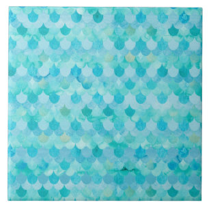 Aqua Aquamarin Mermaid Scales Fish Scales Muster Fliese
