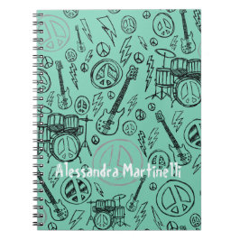 Aqua Aquamarin Music Doodles Guitars & Drums Custo Notizblock