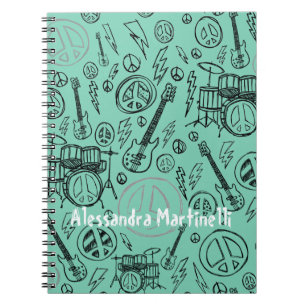 Aqua Aquamarin Music Doodles Guitars & Drums Custo Notizblock