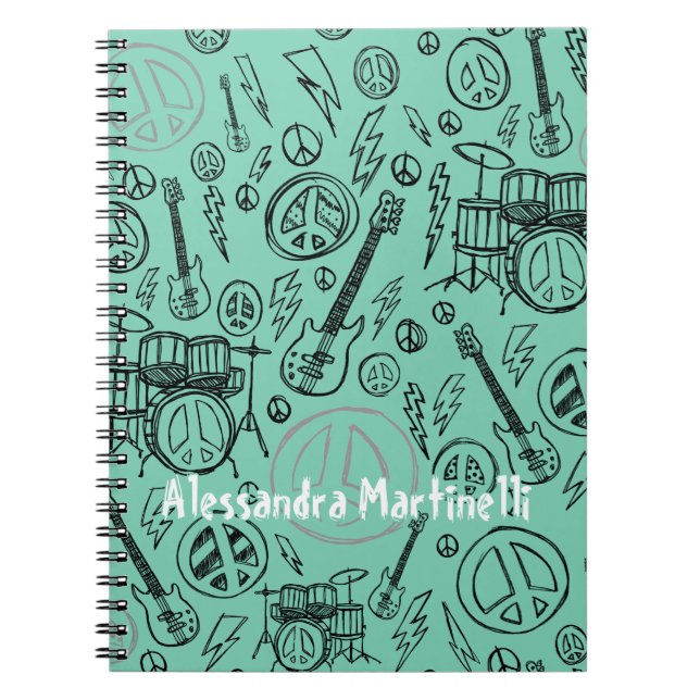 Aqua Aquamarin Music Doodles Guitars & Drums Custo Notizblock (Vorderseite)