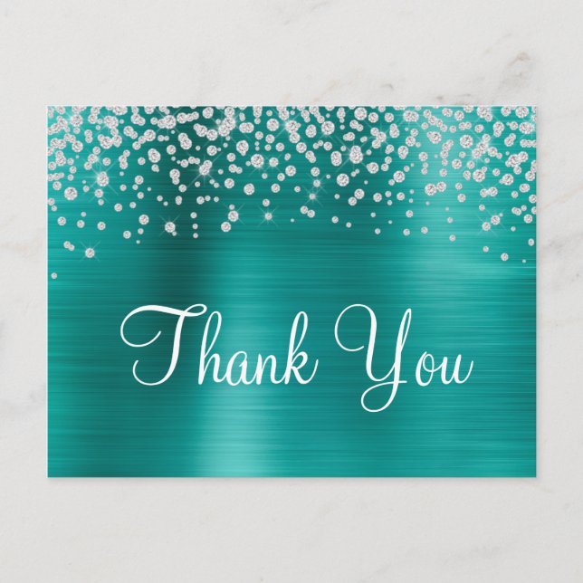 Aqua Aquamarin Ombre Foil Diamond Confetti Vielen  Postkarte (Vorderseite)