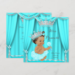 Aqua Aquamarin Princess Baby Dusche Silver Brünett Einladung