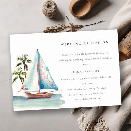 Aqua Aquamarin Sailboat Palm Seascape Hochzeitsemp Begleitkarte