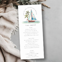 Aqua Aquamarin Sailboat Palm Seascape Wedding Kart Einladung