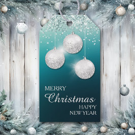 Aqua Aquamarin Silver Glitzer Weihnachtsbrillen Geschenkanhänger