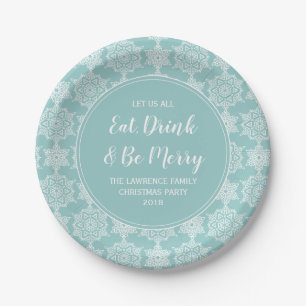 Aqua Aquamarin Snowflake essen Drink Party Pappteller