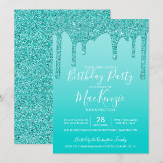 Aqua Aquamarin Sparkle Glitzer Tropfen jedes Jahr  Einladung
