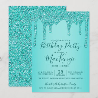 Aqua Aquamarin Sparkle Glitzer Tropfen jedes Jahr  Einladung