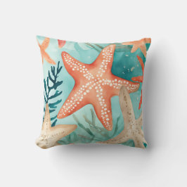 Aqua Aquamarin Starfish Beachy Seashell Pattern Kissen