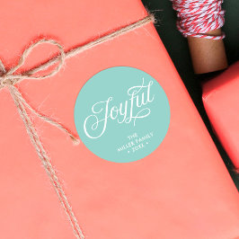 Aqua Aquamarin Stylish Cursive Joyful Holiday Runder Aufkleber