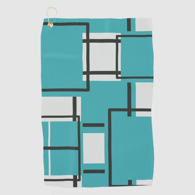 Aqua Aquamarin Türkis Black Off White Pattern Them Golfhandtuch (Vorderseite)