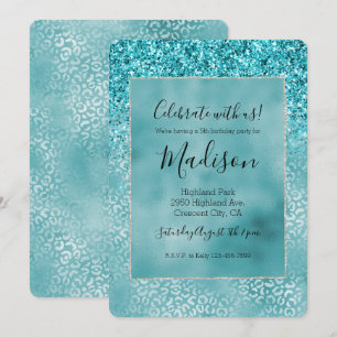 Aqua Aquamarin Türkis Glam Leopard Print Einladung