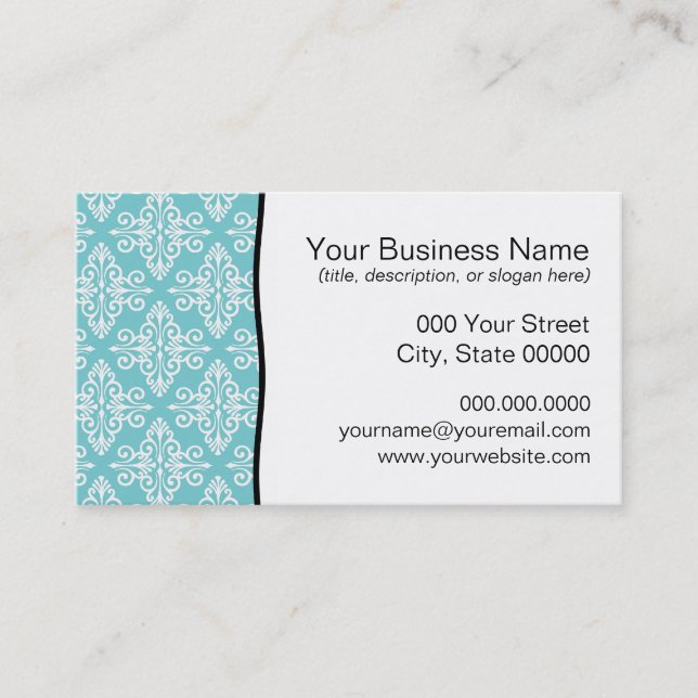 Aqua Aquamarin und White Damask Visitenkarte (Vorderseite)