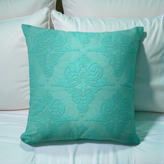 Aqua Aquamarin Vintag Grunge Damask Muster Kissen (Von Creator hochgeladen)