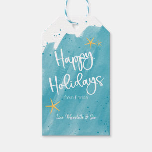 Aqua Aquamarin Watercolor Beach Happy Holidays Geschenkanhänger