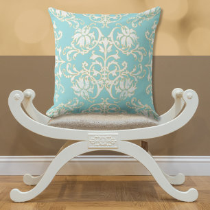 Aqua Aquamarin White Gold Damask Kissen