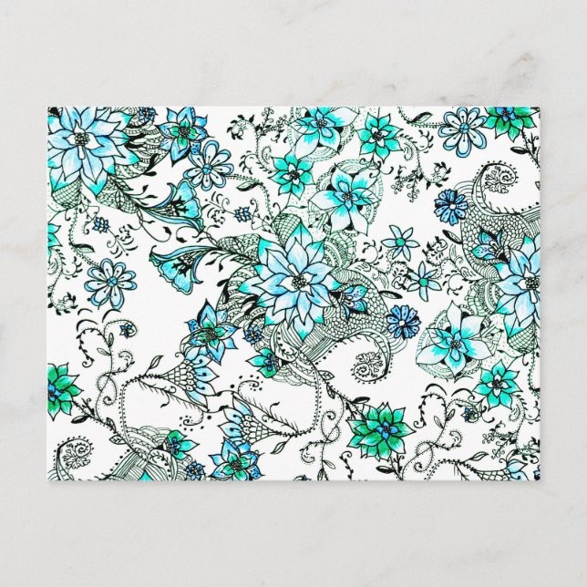 Aqua aquamarine Aquarell Hand bemalte Blüte Postkarte (Vorderseite)