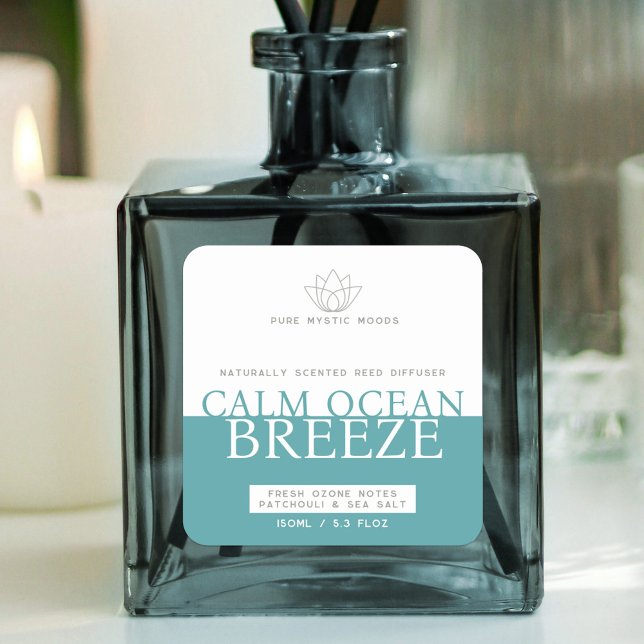 Aqua aquamarine Meeresbrise Reusch-Diffusorlabel Quadratischer Aufkleber (Von Creator hochgeladen)