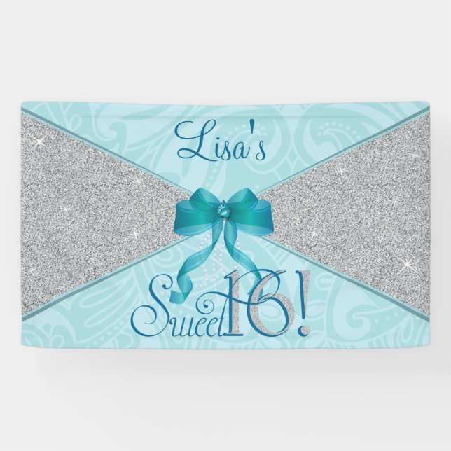 Aqua, Aquamariner Glitzer, süß 16 Banner (Horizontal)