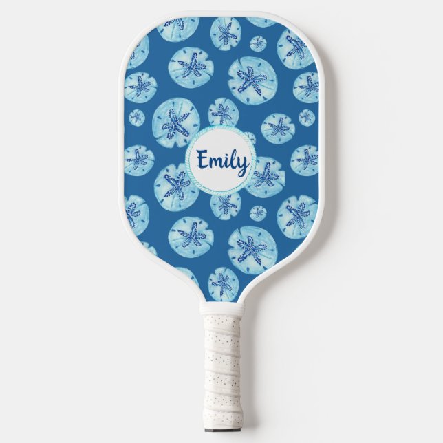 Aqua-aquamariner Sand Dollar Aquarell-individuelle Pickleball Schläger (Vorderseite)