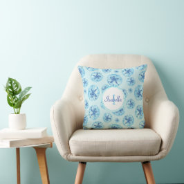 Aqua-aquamariner Sand-Dollar-Monogramm-Name Kissen