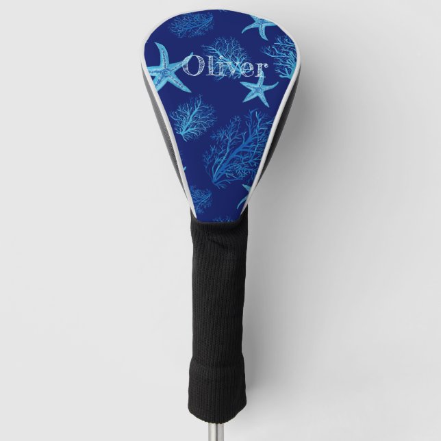 Aqua-aquamariner Seesterne-Korallenfisch Golf Headcover (Vorderseite)