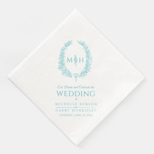 Aqua aquamarines Blatt Oval Kranz Mono Grazie Hoch Serviette