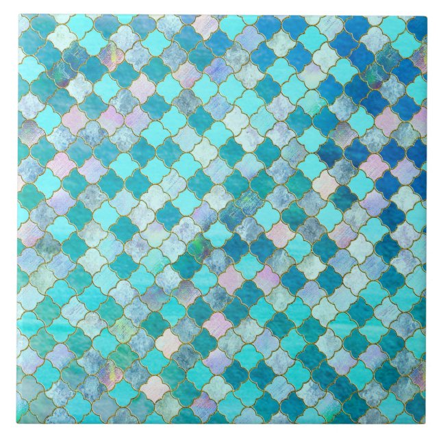 Aqua-aquamarines Goldorientalisches marokkanisches Fliese (Vorderseite)
