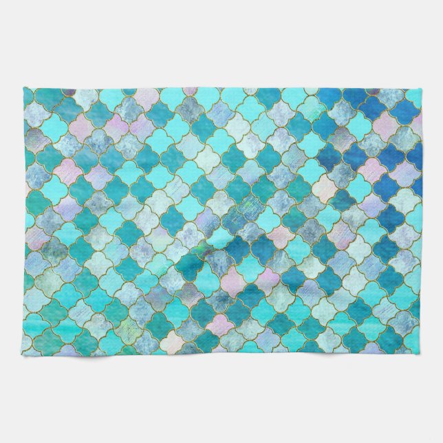 Aqua-aquamarines Goldorientalisches marokkanisches Geschirrtuch (Horizontal)
