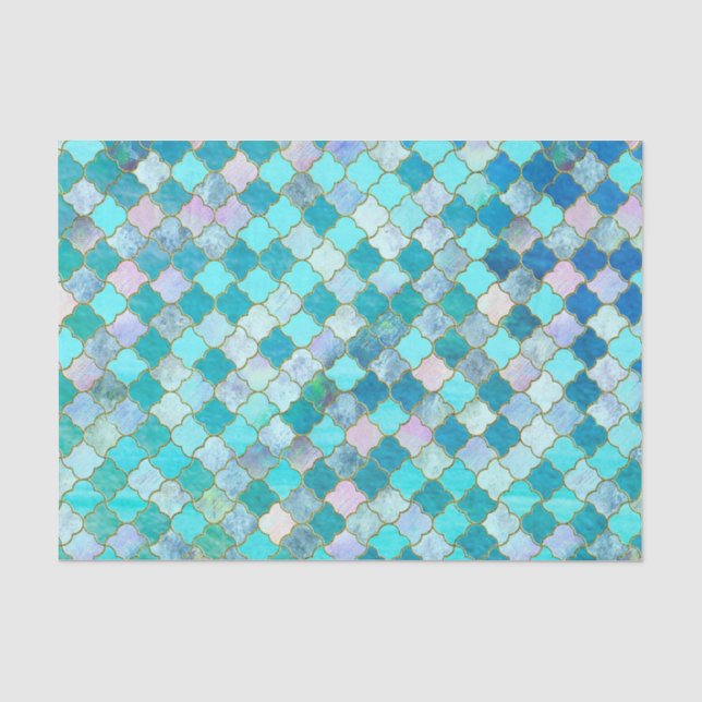 Aqua-aquamarines Goldorientalisches marokkanisches Seidenpapier (Vorderseite)
