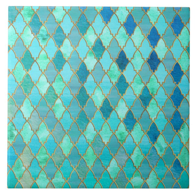 Aqua-aquamarines tadelloses Goldorientalisches Fliese (Vorderseite)