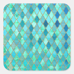 Aqua-aquamarines tadelloses Goldorientalisches Quadratischer Aufkleber