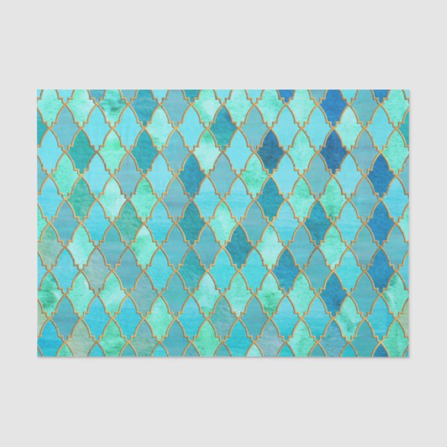 Aqua-aquamarines tadelloses Goldorientalisches Seidenpapier (Vorderseite)