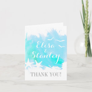 Aqua-Aquarell, Seestern-Strandhochzeit Danke