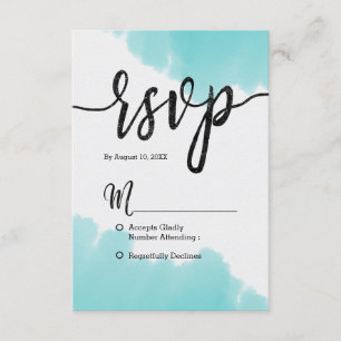 Aqua Aquarelle Brush Strokes Mariage simple RSVP