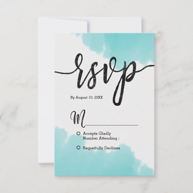 Aqua Aquarelle Brush Strokes Mariage simple RSVP (Devant)