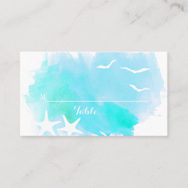 Aqua aquarelle, carte de lieu de mariage de plage  (Devant)